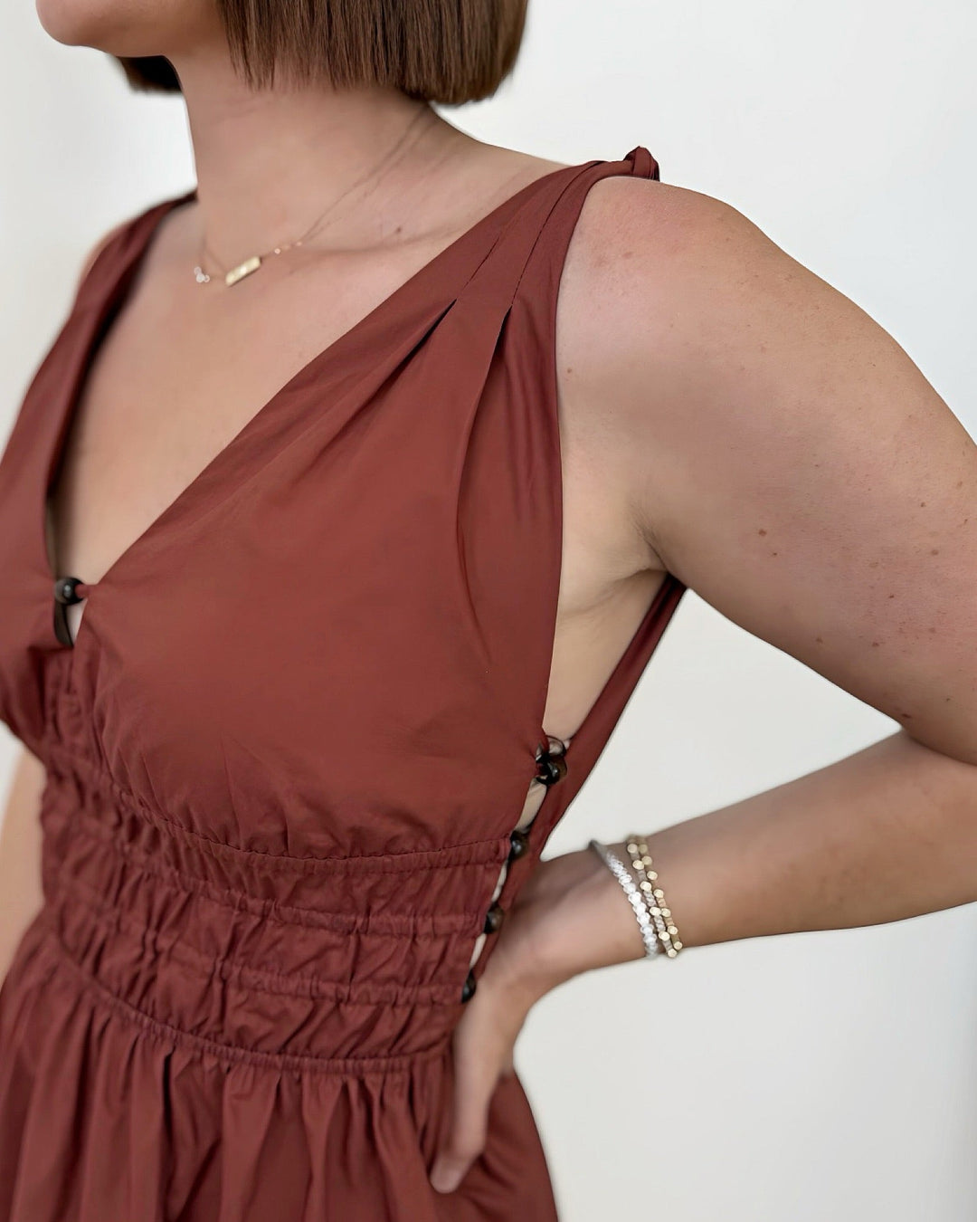 Kiersten Embellished Sleeveless Smocked Midi Dressdress
