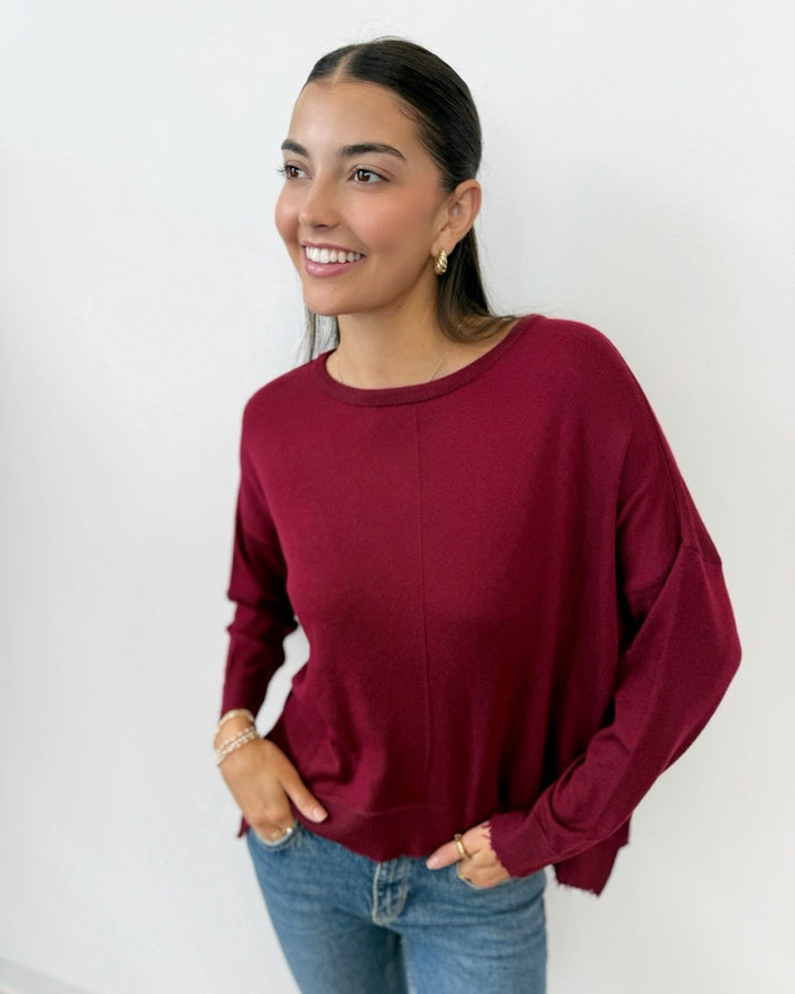 Lawson Long Sleeve Knit with Distressed Hemlinelong sleeve knit