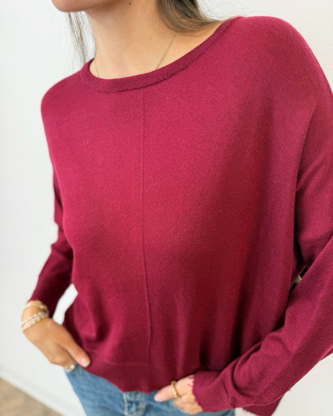 Lawson Long Sleeve Knit with Distressed Hemlinelong sleeve knit