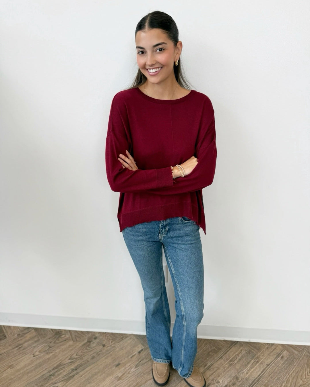 Lawson Long Sleeve Knit with Distressed Hemlinelong sleeve knit