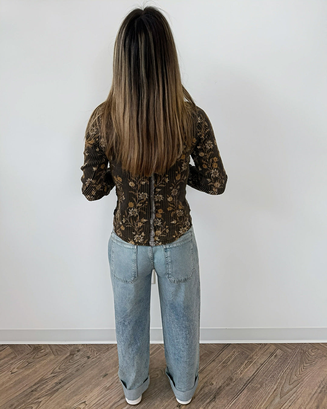 Lea Printed Long Sleeve Waffle Knit TopTop