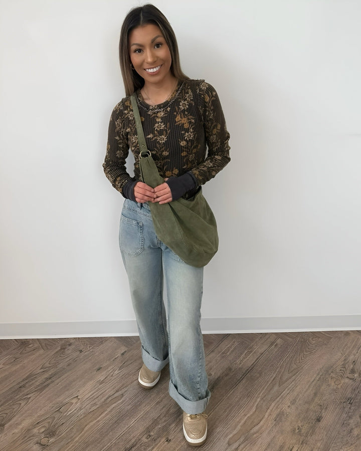 Lea Printed Long Sleeve Waffle Knit TopTop
