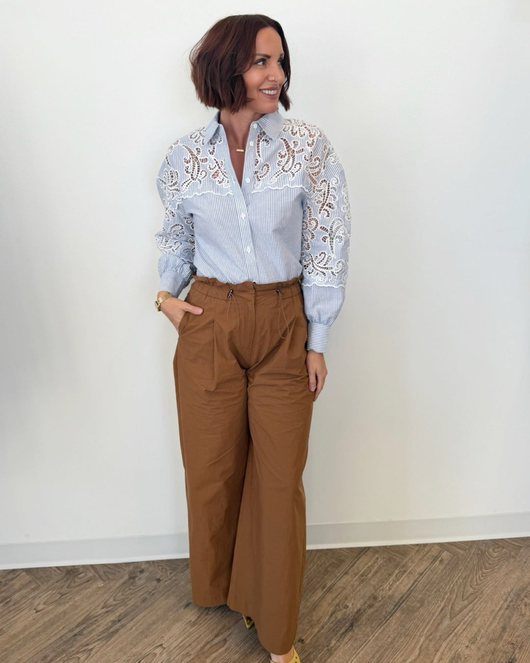 Leticia Lace Blouse with Pintuck Stripesbutton down shirt