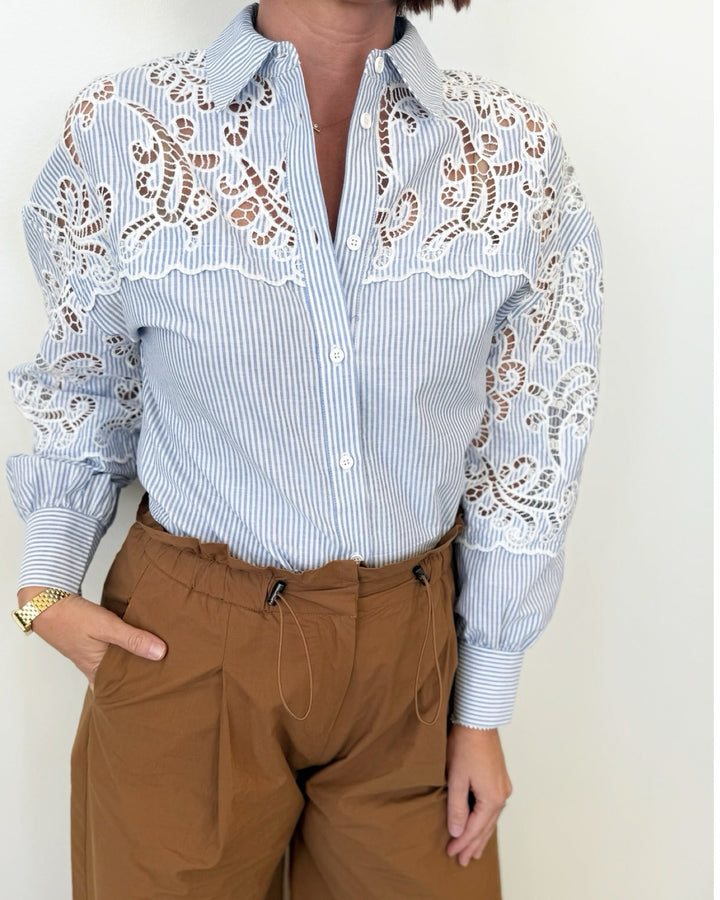 Leticia Lace Blouse with Pintuck Stripesbutton down shirt