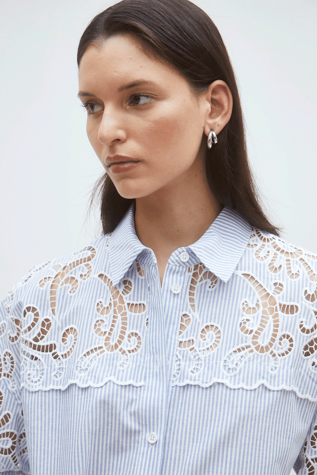 Leticia Lace Blouse with Pintuck Stripesbutton down shirt