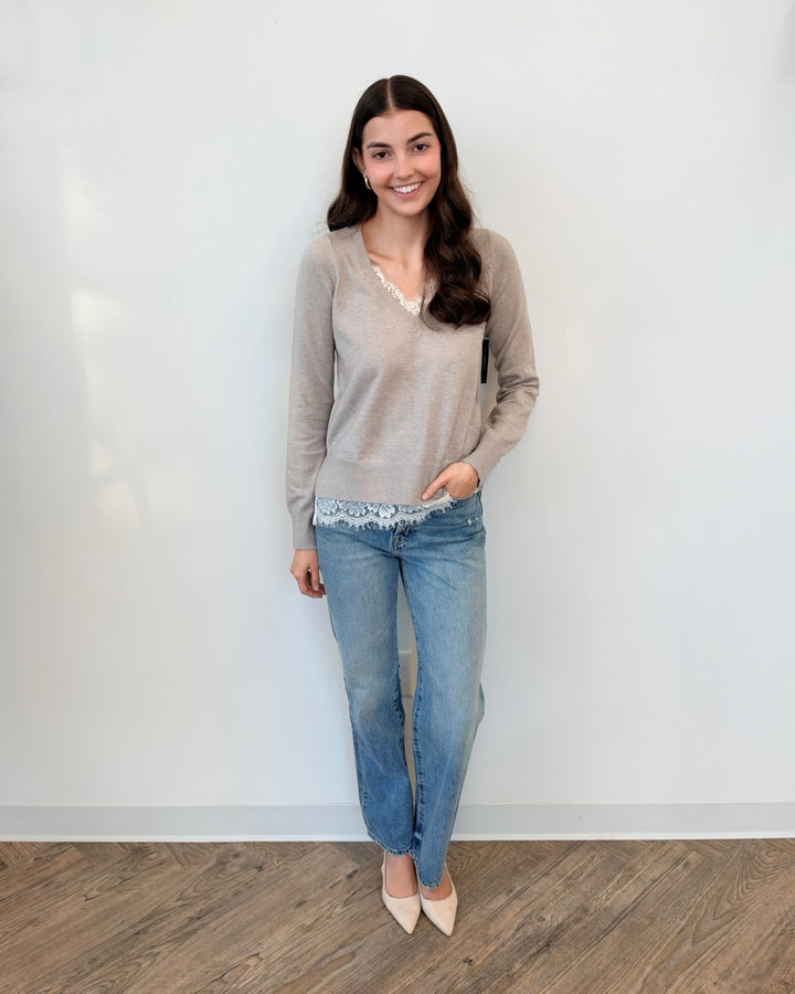 Liverpool V-Neck Long Sleeve Sweater with Lace