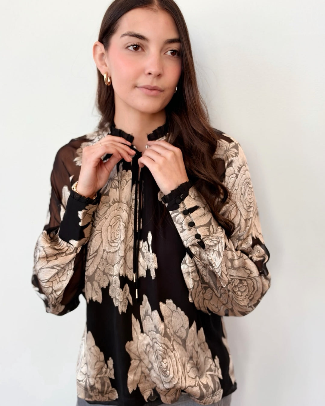 Liverpool Long Sleeve Woven Top with Ties