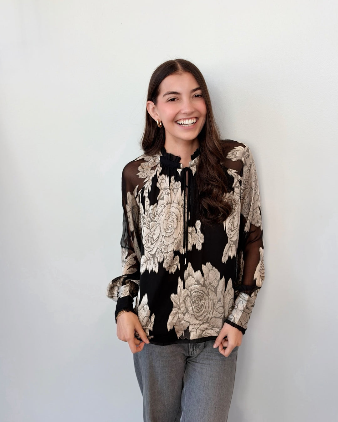 Liverpool Long Sleeve Woven Top with Ties