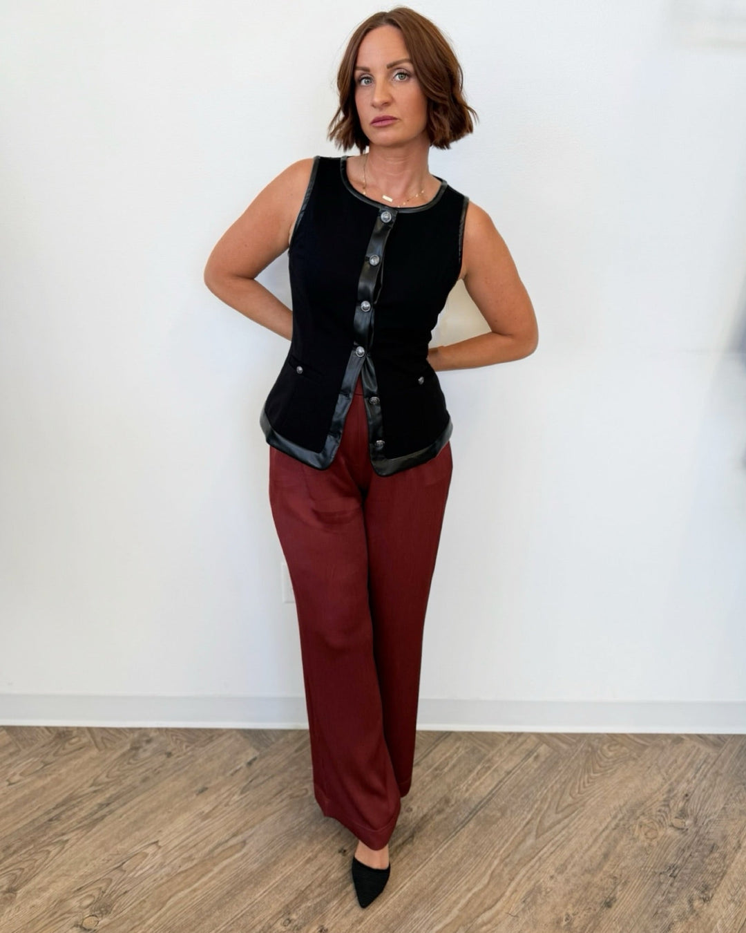 Liverpool Boatneck Vest with Faux Leather TrimLM8K87M42