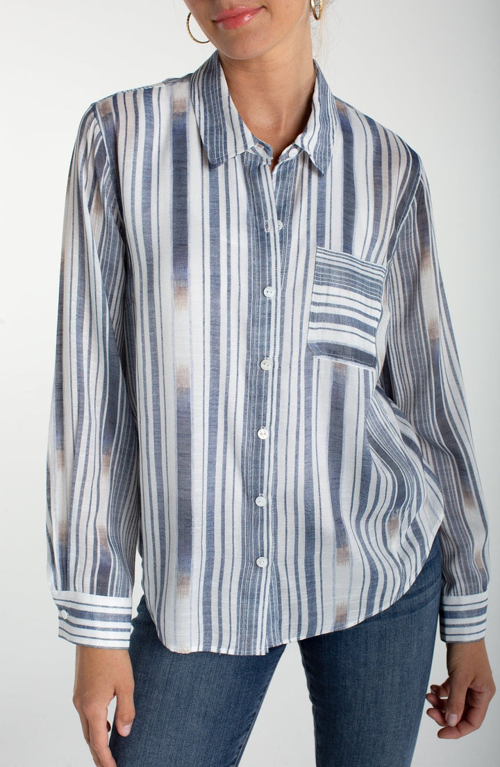 Liverpool Long Sleeve Button Front Woven Shirt with Back SeamingLM8621WV93P1