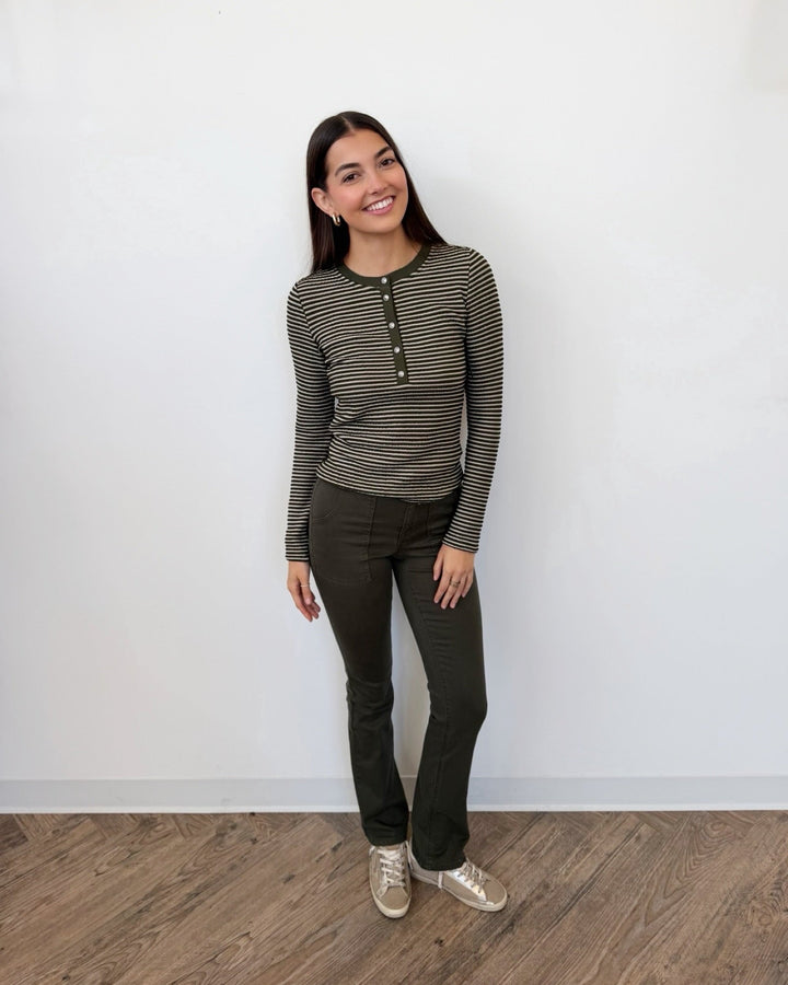 Liverpool Long Sleeve Knit Henley Top with Sweater TrimLM8M85KB40