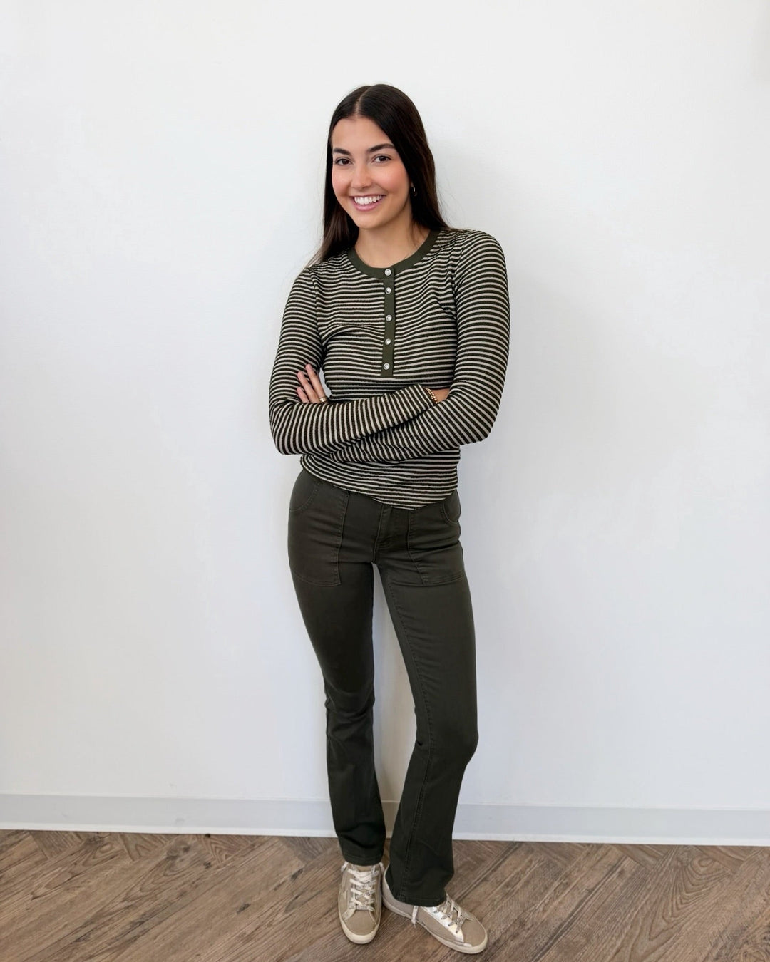 Liverpool Long Sleeve Knit Henley Top with Sweater TrimLM8M85KB40