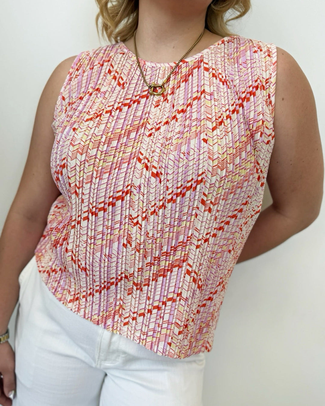 Liverpool Sleeveless Crewneck Asymmetrical Hem Knit TopLM8K35PK7P90