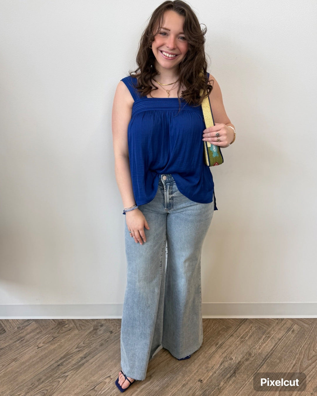 Liverpool Sleeveless Woven Top with Pintuck StrapsLM8K95PS3