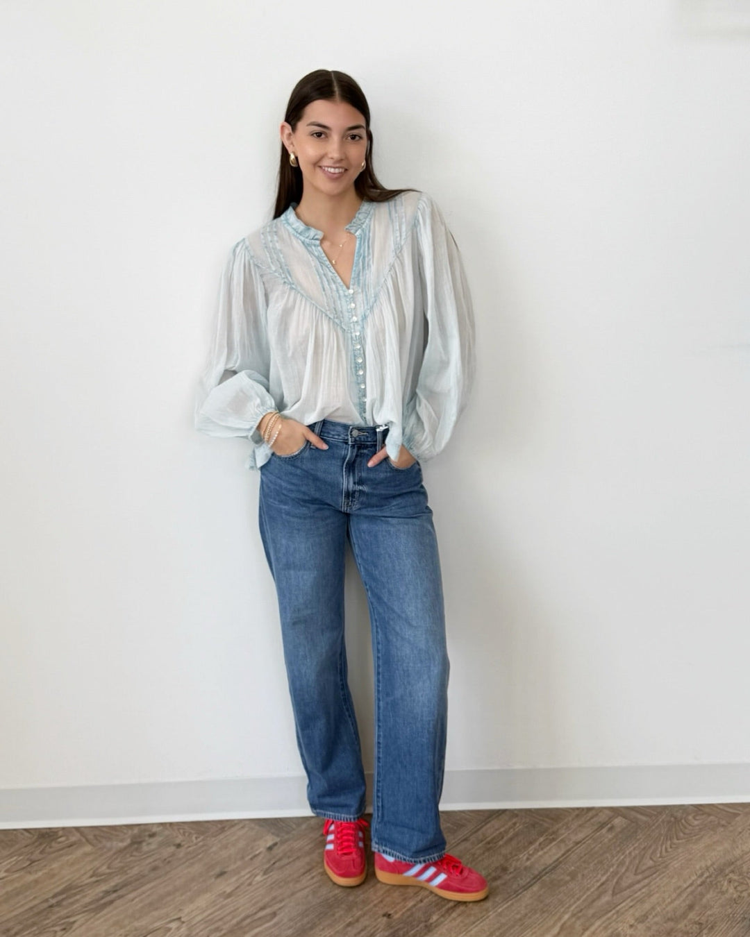Lovana Chambray Long Sleeve Blouselong sleeve blouse
