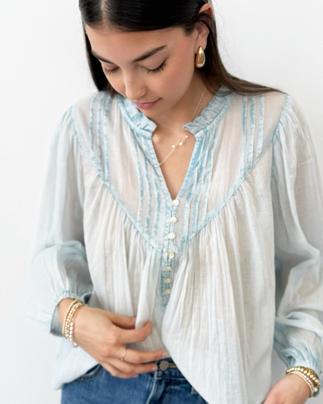Lovana Chambray Long Sleeve Blouselong sleeve blouse