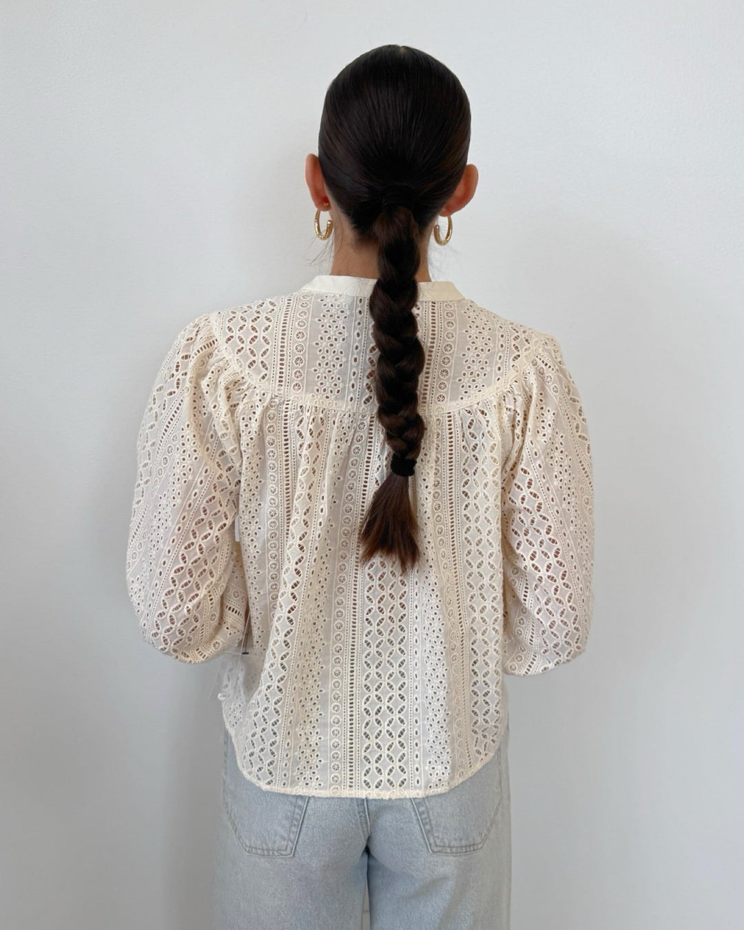 Luella Eyelet Blouse with V Necklinelong sleeve top