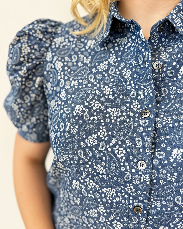 Maisie Chambray Short Sleeve Button Down TopTop