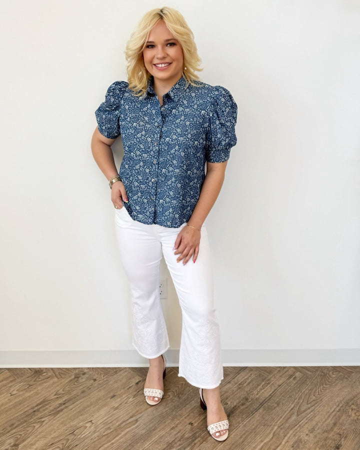 Maisie Chambray Short Sleeve Button Down TopTop