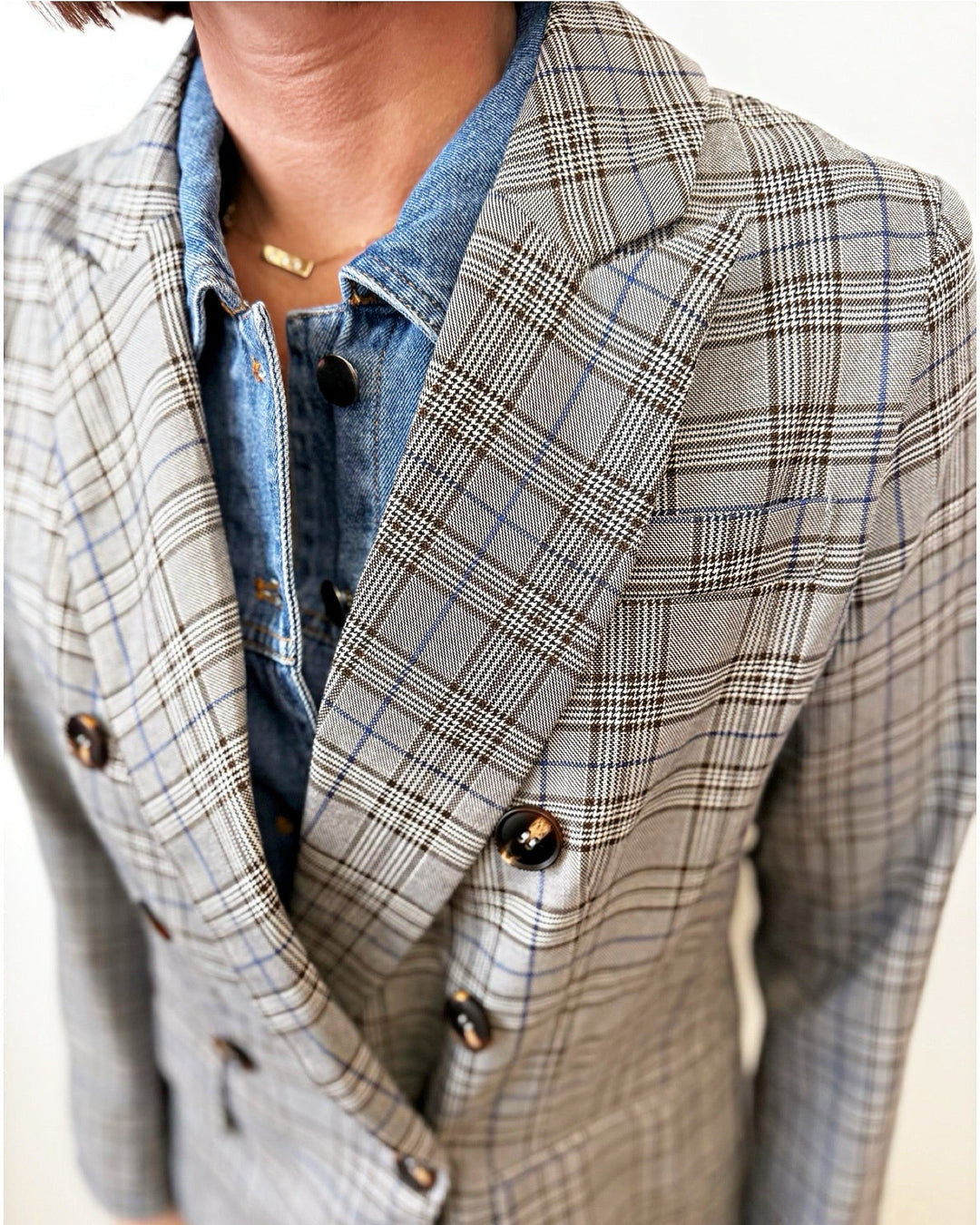 Margo Plaid Blazer with Removable Denim InsertBlazer