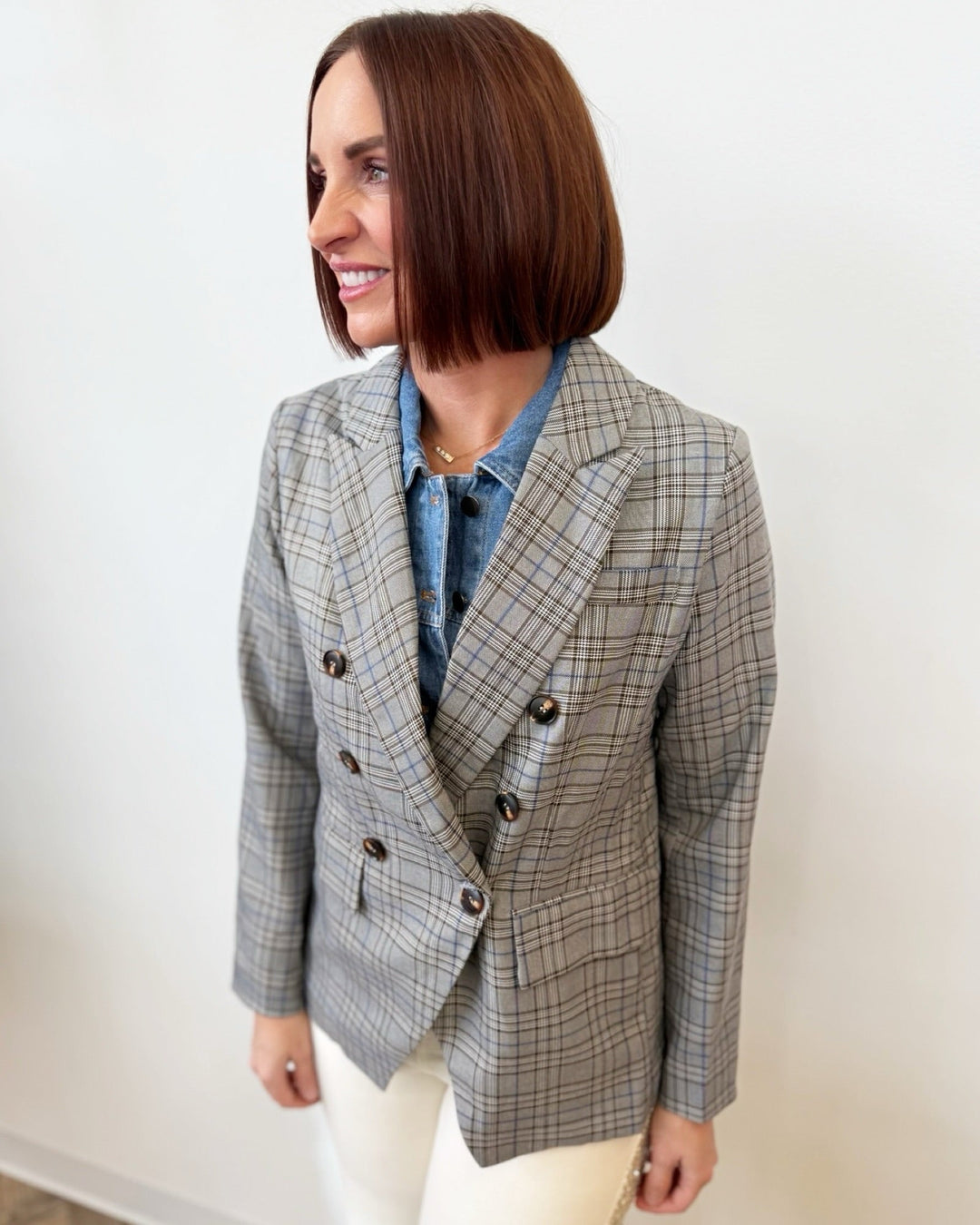 Margo Plaid Blazer with Removable Denim InsertBlazer