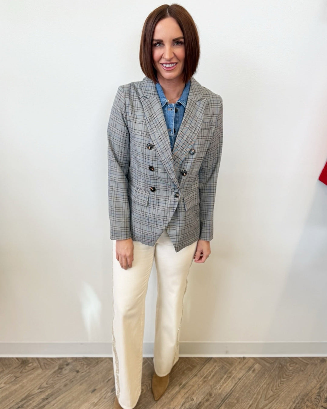 Margo Plaid Blazer with Removable Denim InsertBlazer