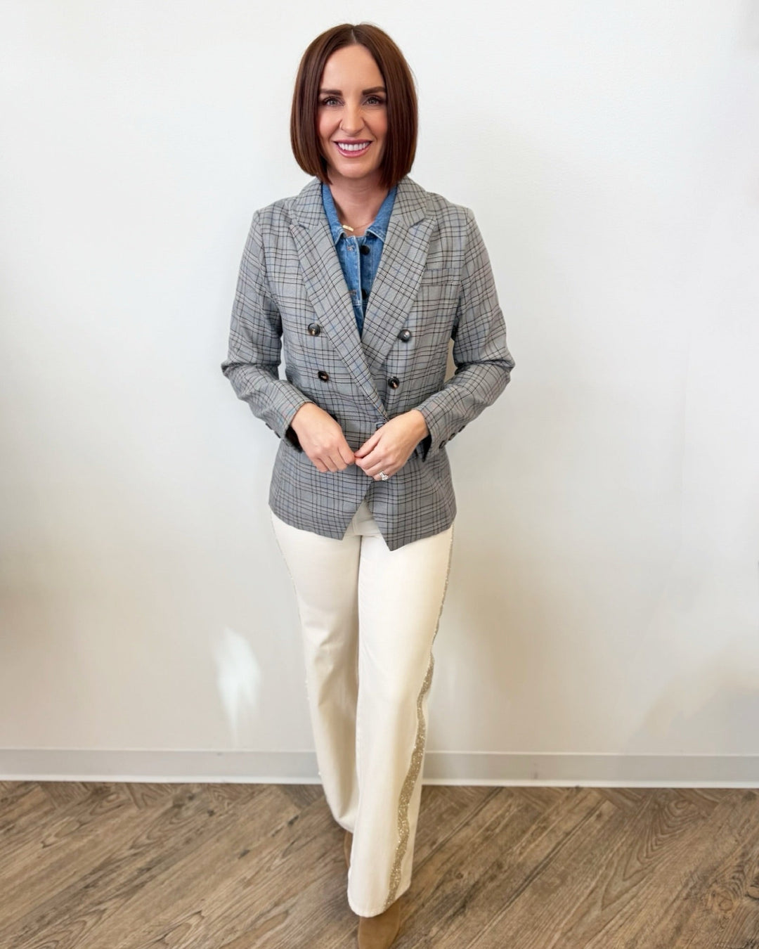 Margo Plaid Blazer with Removable Denim InsertBlazer