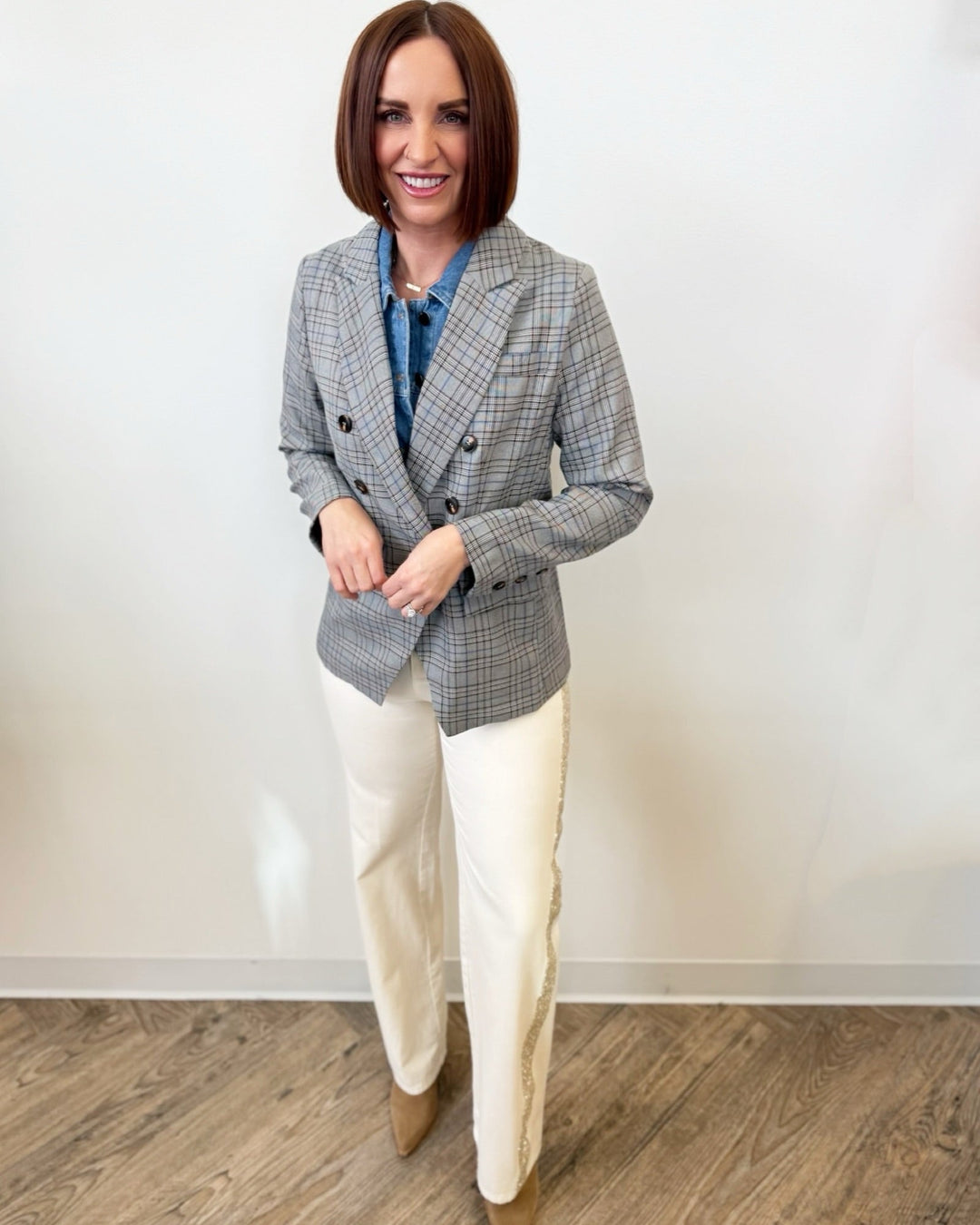 Margo Plaid Blazer with Removable Denim InsertBlazer