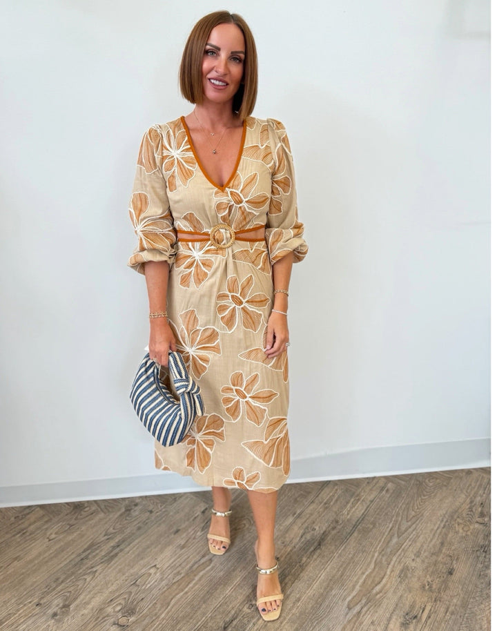 Marietta Long Sleeve Floral Embroidered Maxi DressDress