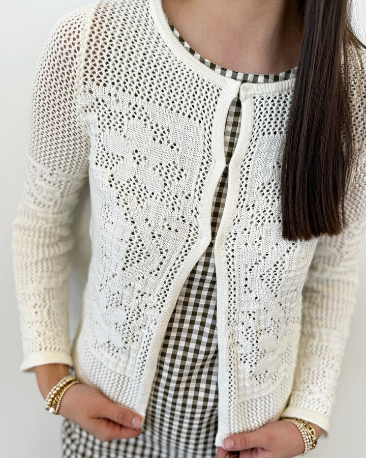 Marigold Mesh Stitch Sweater Jacketlong sleeve knit