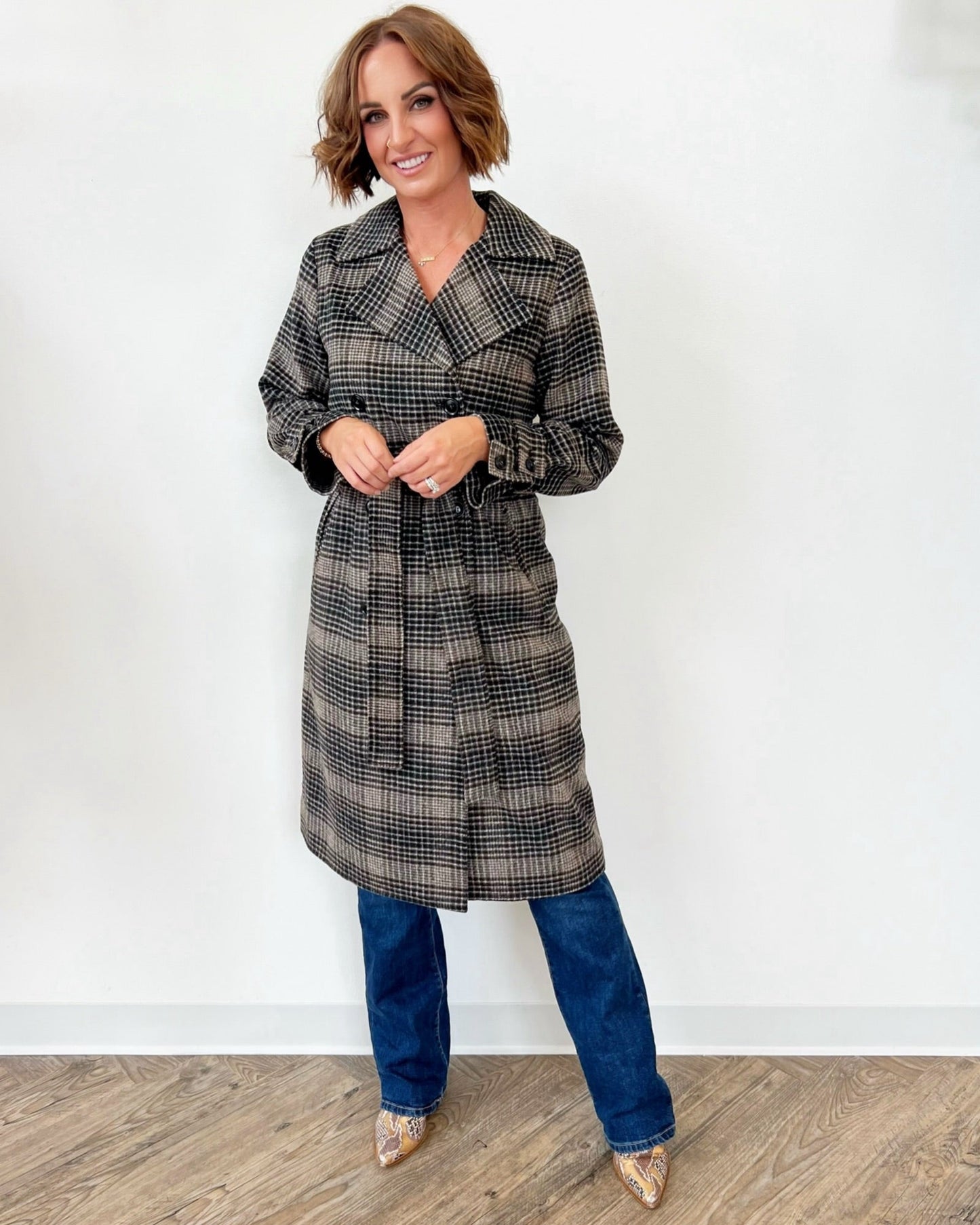 Markel Plaid Trench CoatJacket