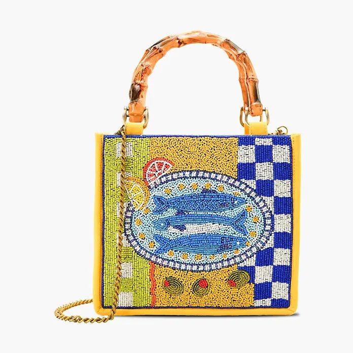 Mediterranean Sardine Hand - Beaded Mini Totehandbag