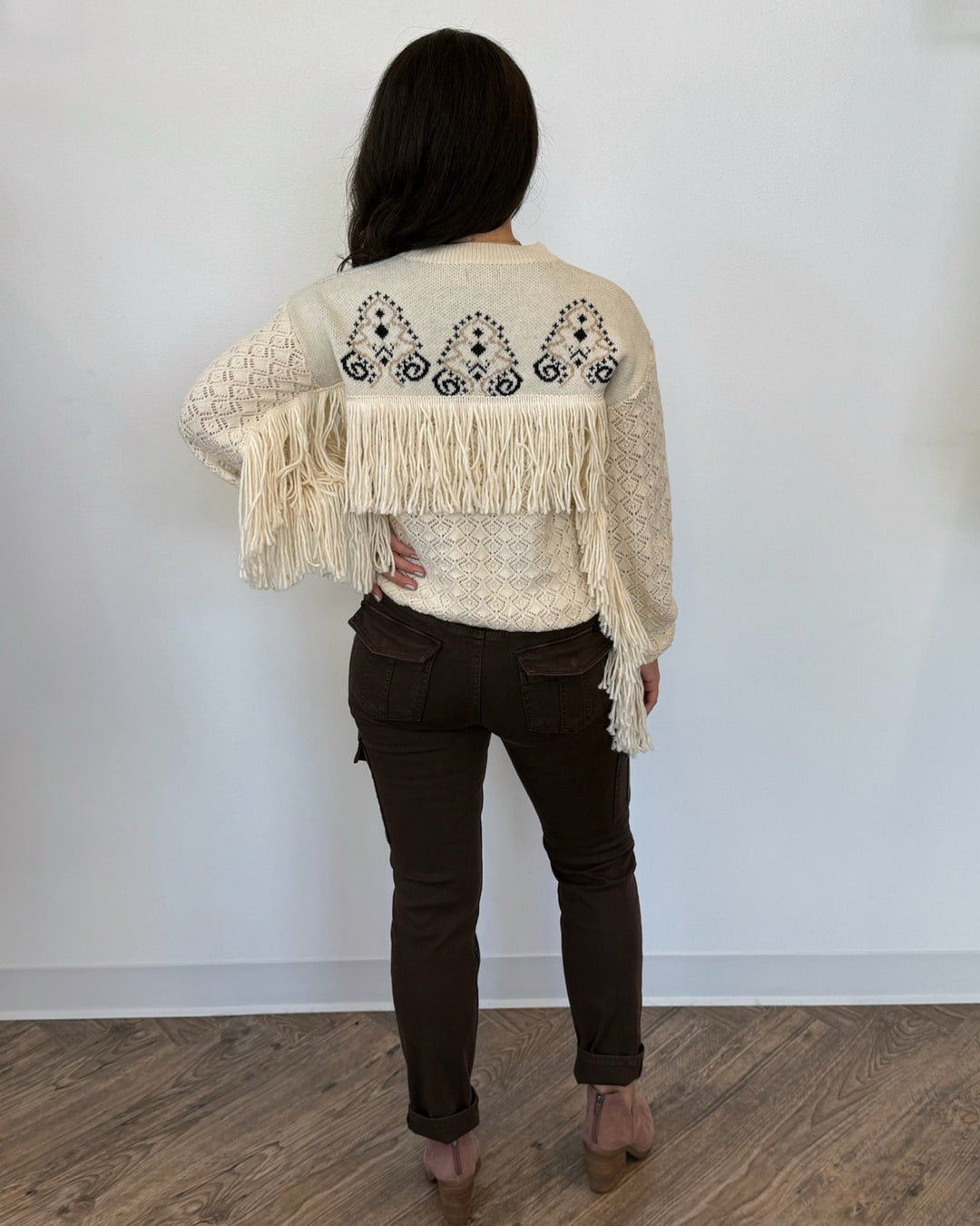 Mika Jacquard Knit Sweater with Fringe DetailsSWEATER