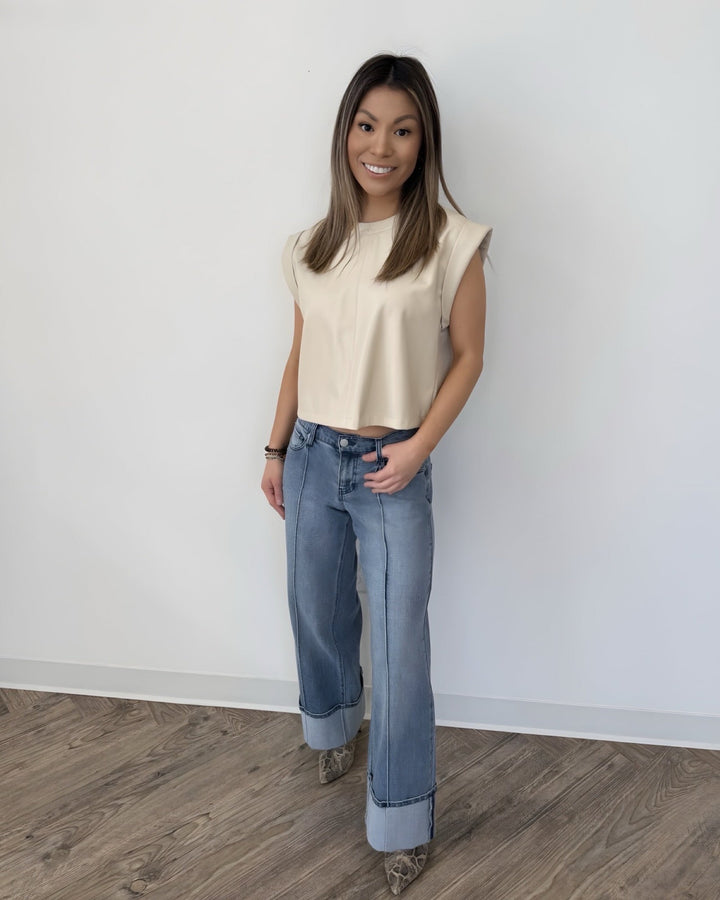 Mischa Faux Leather Short Sleeve TopTop
