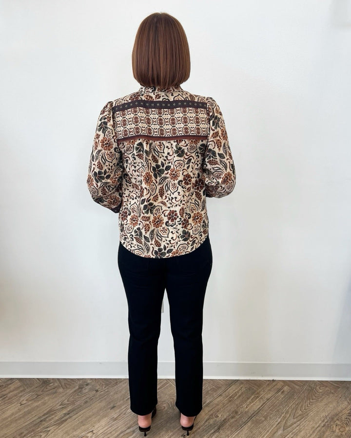 Mizoni Printed Blouse with Ruffle DetailsBlouse