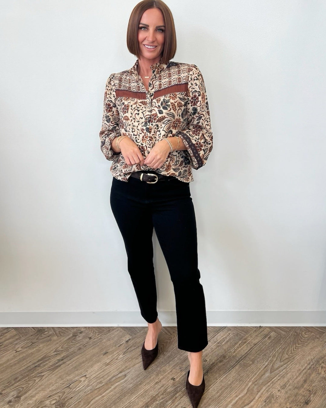Mizoni Printed Blouse with Ruffle DetailsBlouse