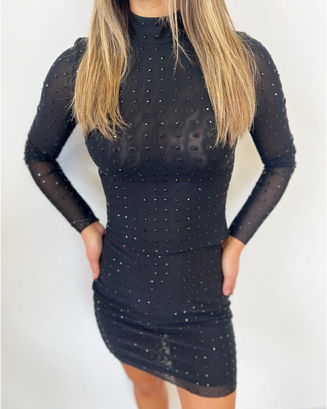 Natasha Mesh Long Sleeve Top with RhinestonesTop