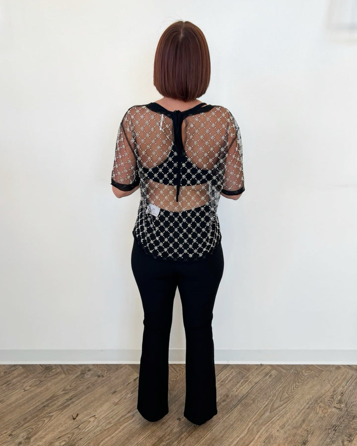 Noir Embellished Sheer Knit TopTop