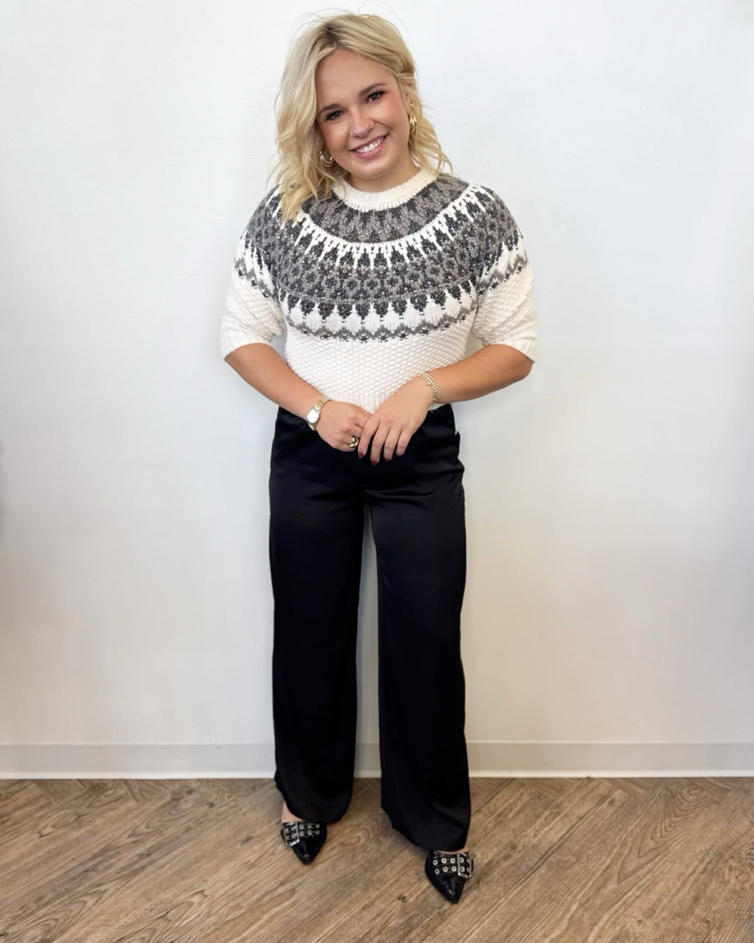 Nylah Short Sleeve Fair Isle Knit Topknits