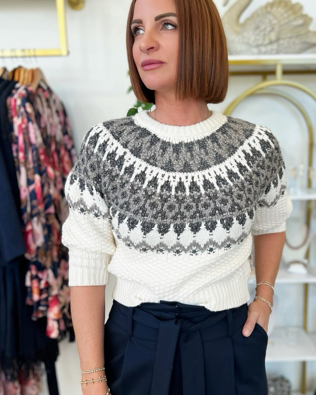 Nylah Short Sleeve Fair Isle Knit Topknits
