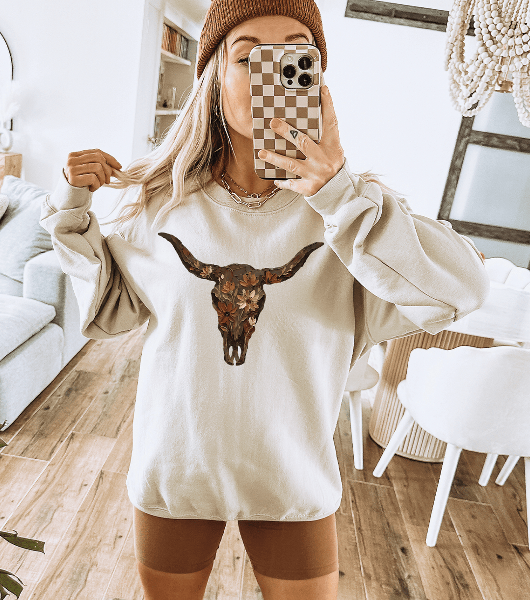 Painted Floral Western Cow SkullGraphic Tee