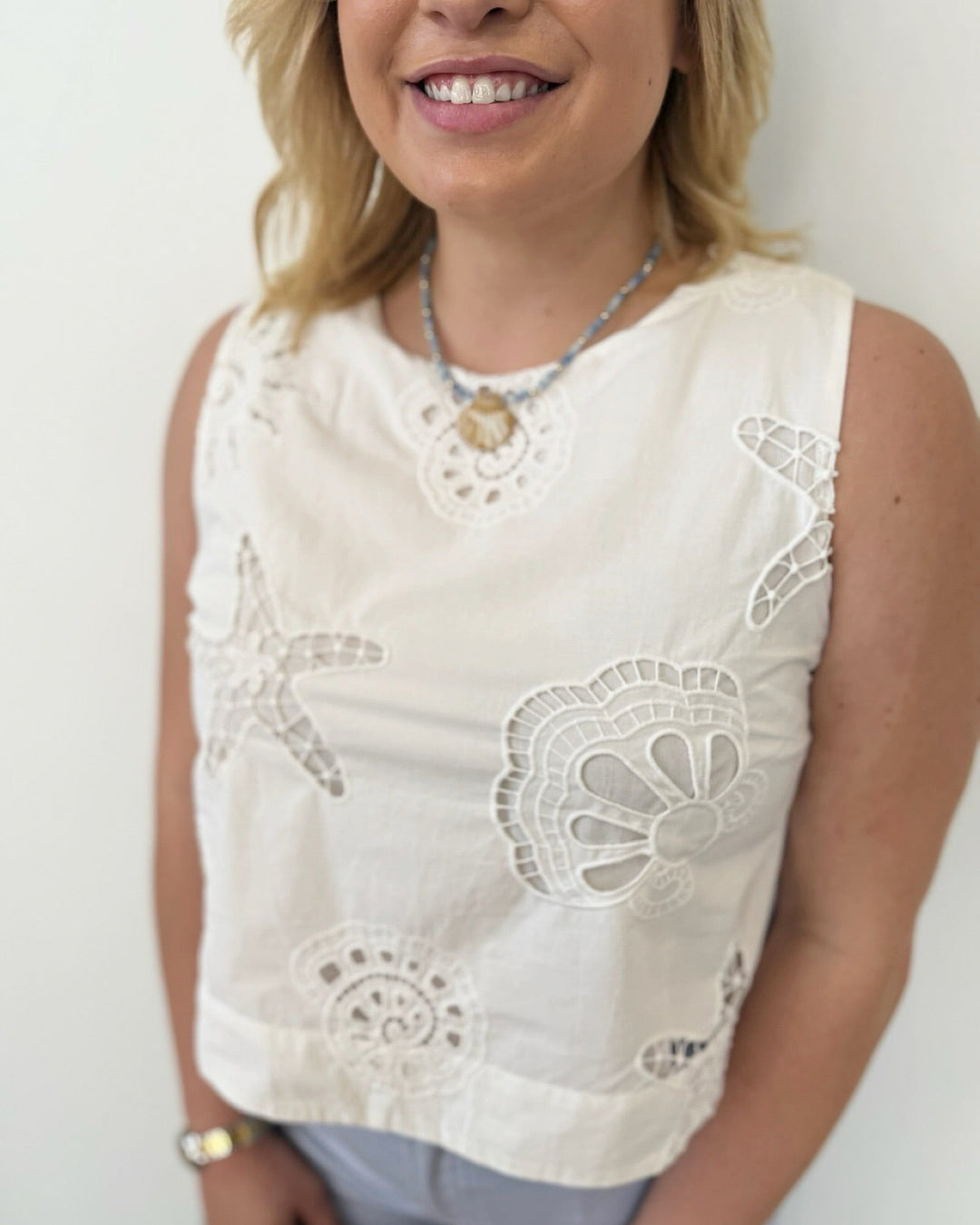 Paloma Coastal Eyelet Lace Sleeveless Topsleeveless blouse