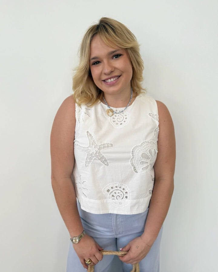 Paloma Coastal Eyelet Lace Sleeveless Topsleeveless blouse