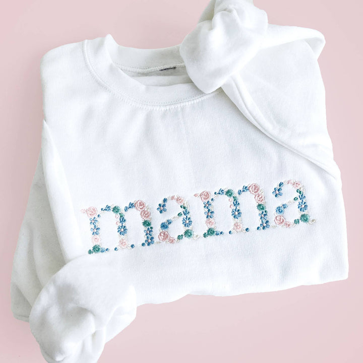 Pastel Floral Mama Embroidered Crewneck Sweatshirt