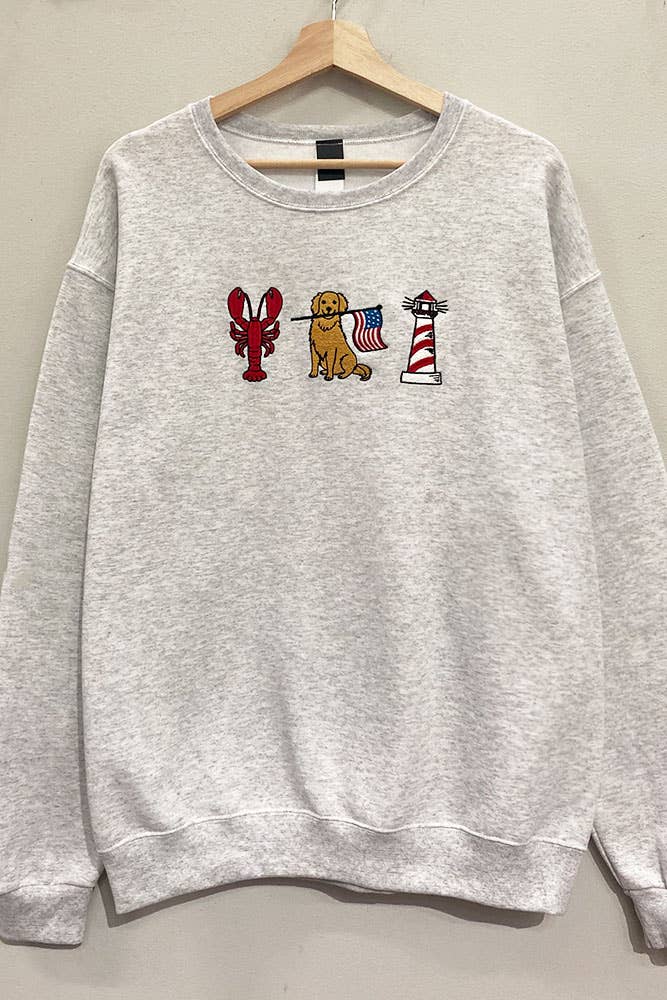 Patriotic Retriever Nautical Embroidered Grey SweatshirtH7776TK-1