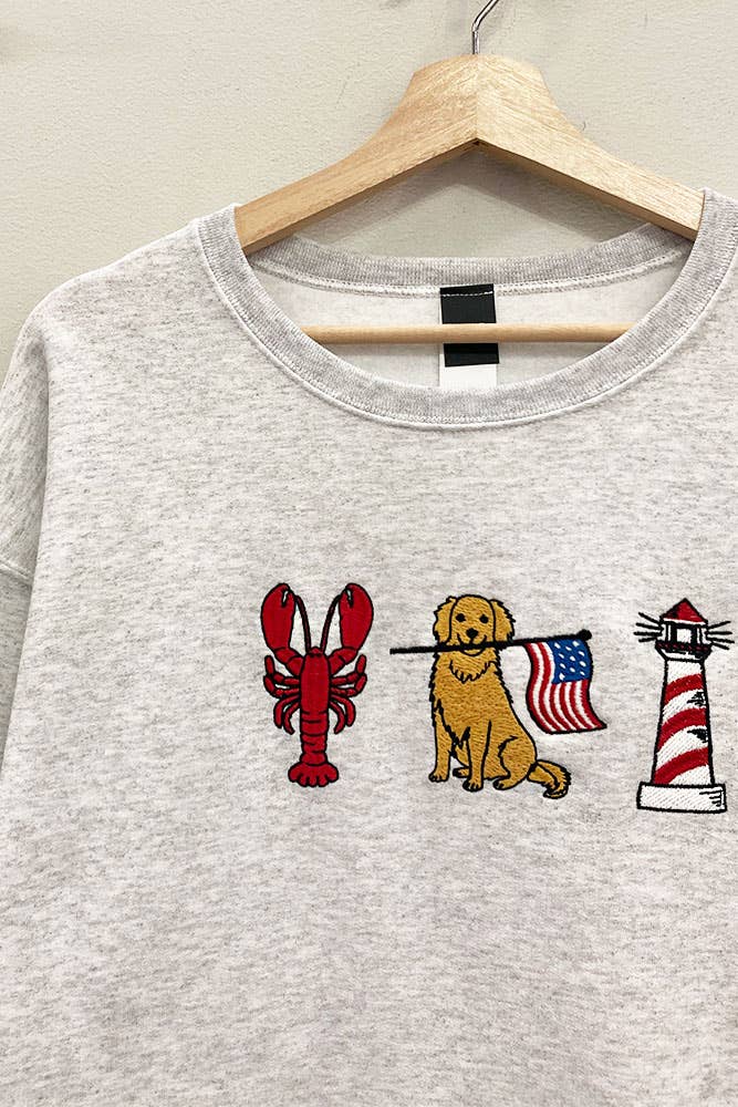 Patriotic Retriever Nautical Embroidered Grey SweatshirtH7776TK-1