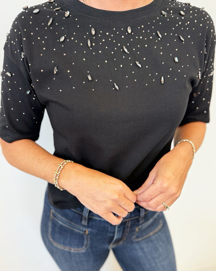 Paxton Rhinestone Top with Crossed BackShort Sleeve Top