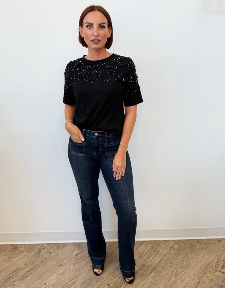 Paxton Rhinestone Top with Crossed BackShort Sleeve Top