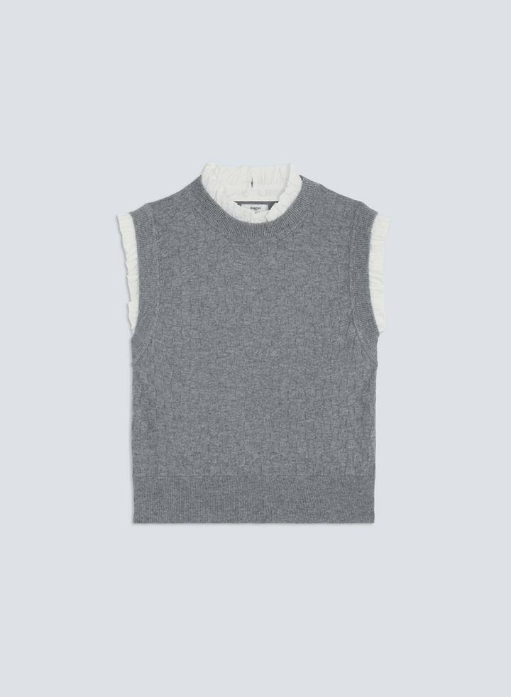 Pireo Short Sleeve Knit with Ruffle Trimsleeveless knit