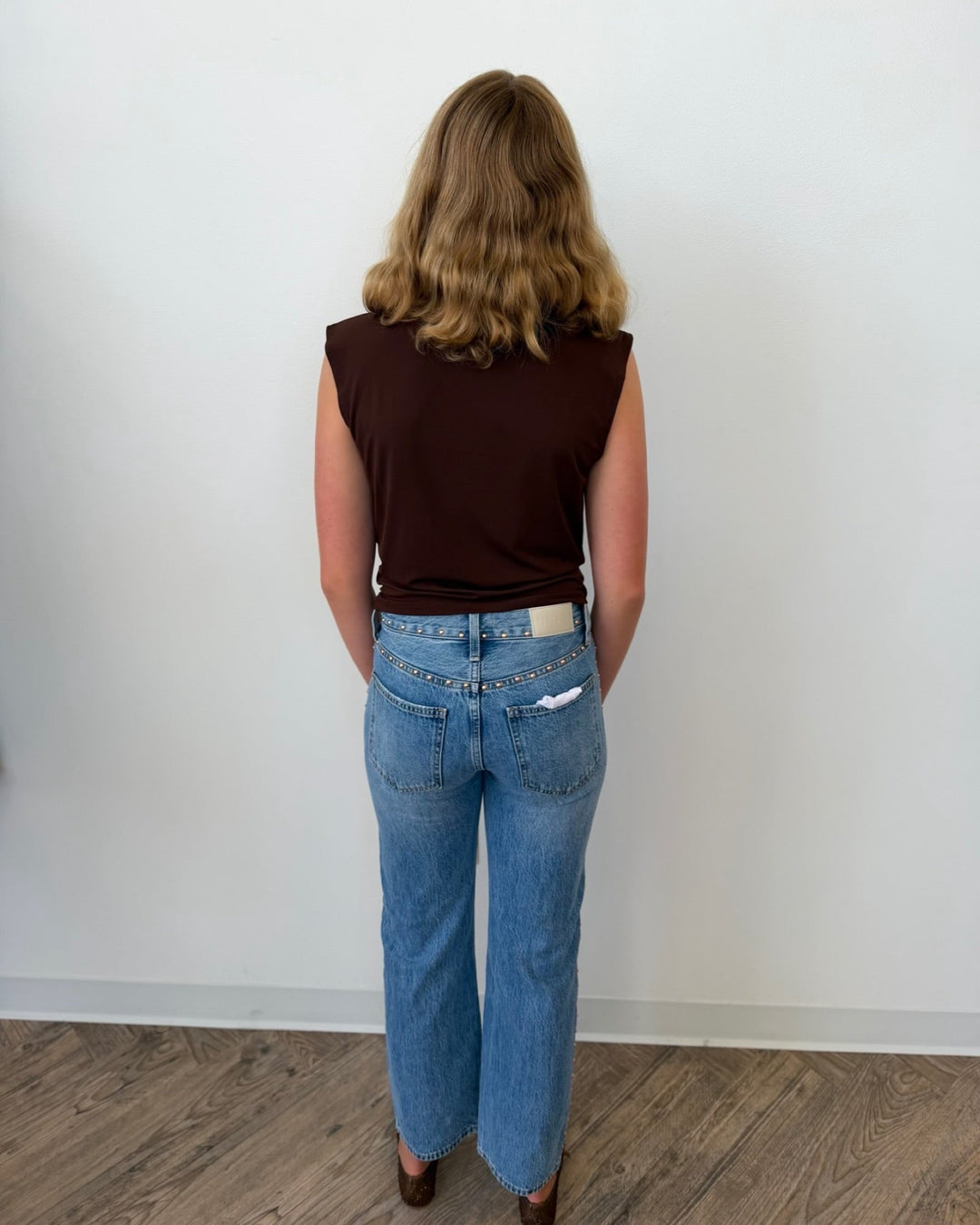 Pistola Lexi Mid Rise Bowed Straight Leg Denim in Star Studdedstraight leg denim